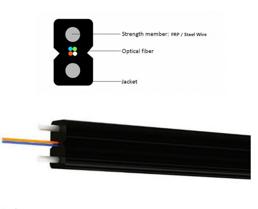 G657A 4 Core FTTH Cavo in fibra ottica Cavo piatto GJXH Acciaio Strength Member