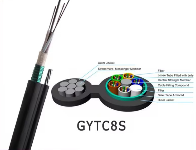 GYTC8S aereo blindato Figura 8 Cavo con nastro d'acciaio 24 36 48 72 Cavo ottico a fibra ottica G652D